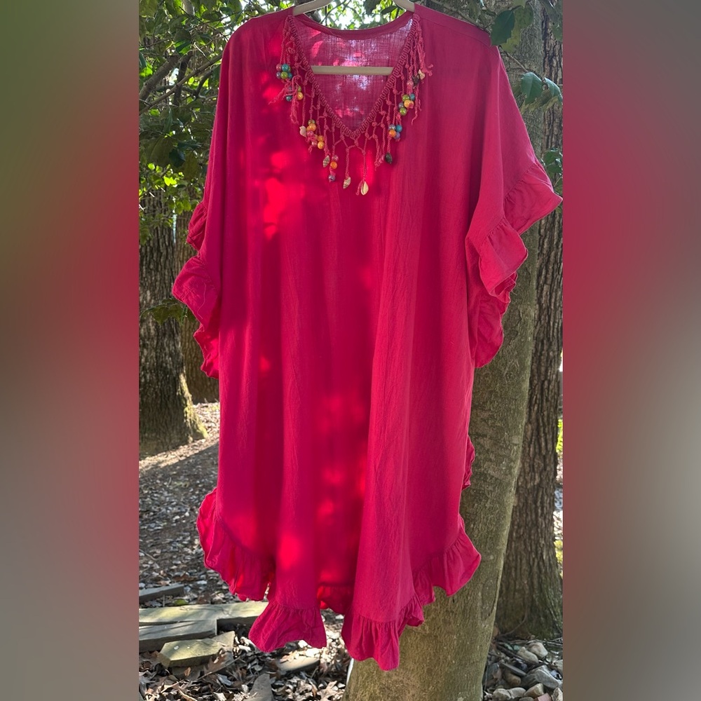 Vintage Shocking Pink Beaded Muu Muu